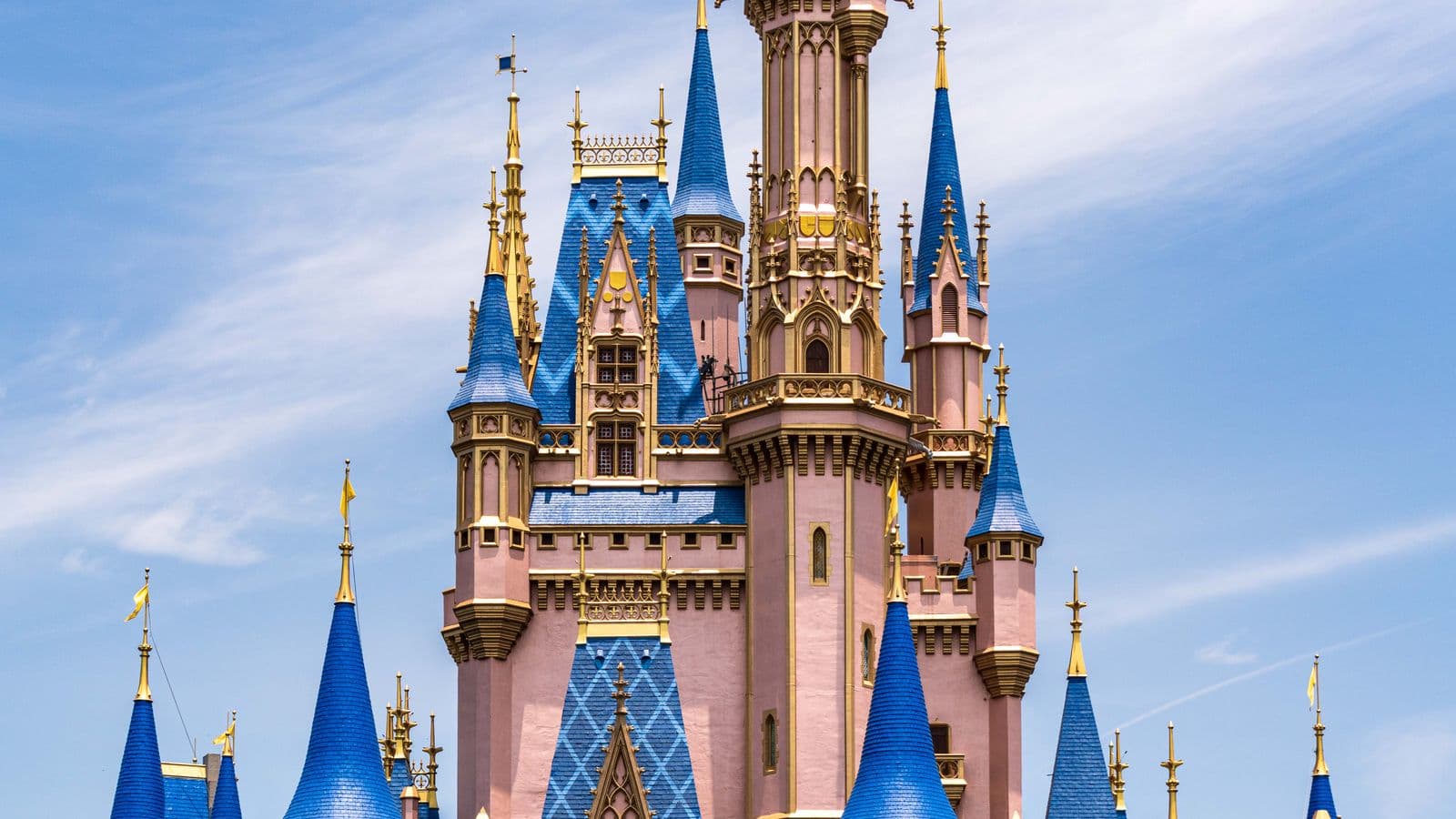 Cinderella Castle at Walt Disney World against a blue sky