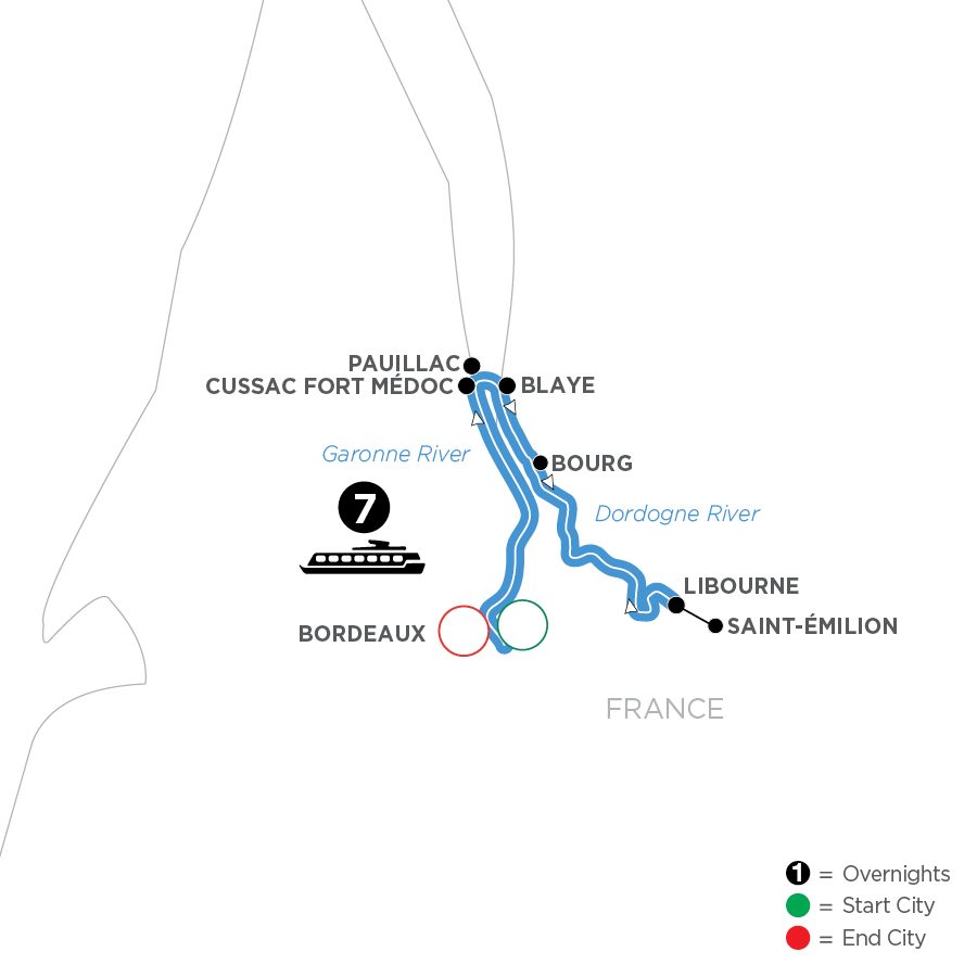Bonjour Bordeaux: Chateaux, Wineries & Charming Villages route map