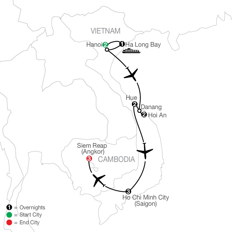 Alluring Vietnam & the Temples of Angkor route map