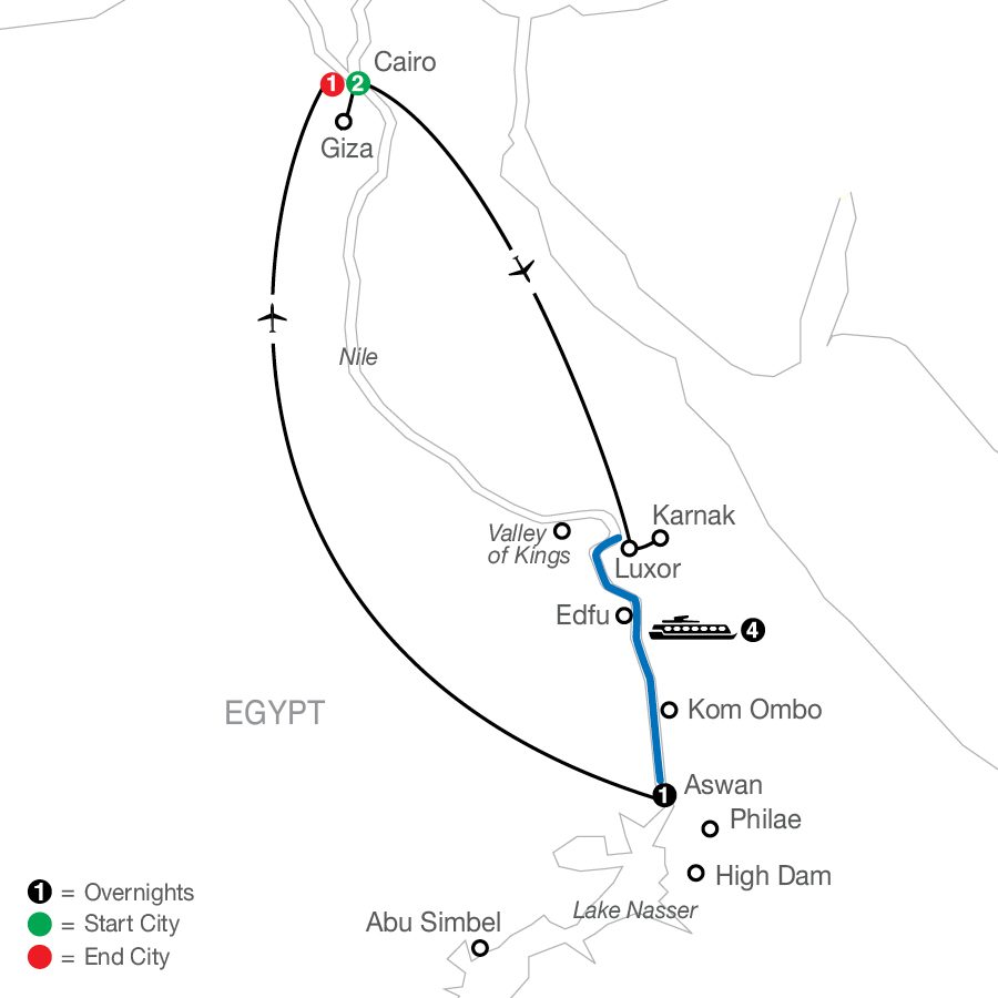 Egypt with Nile Cruise route map